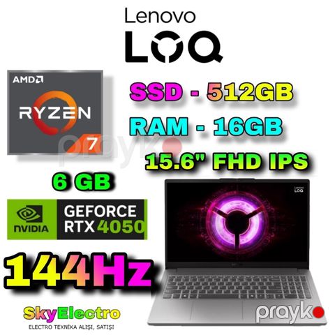 Yeni Lenovo LOQ, 15.6 AMD Ryzen 7, 512 GB, Ünvandan götürmə, Pulsuz çatdırılma, Ödənişli çatdırılma — Bakı