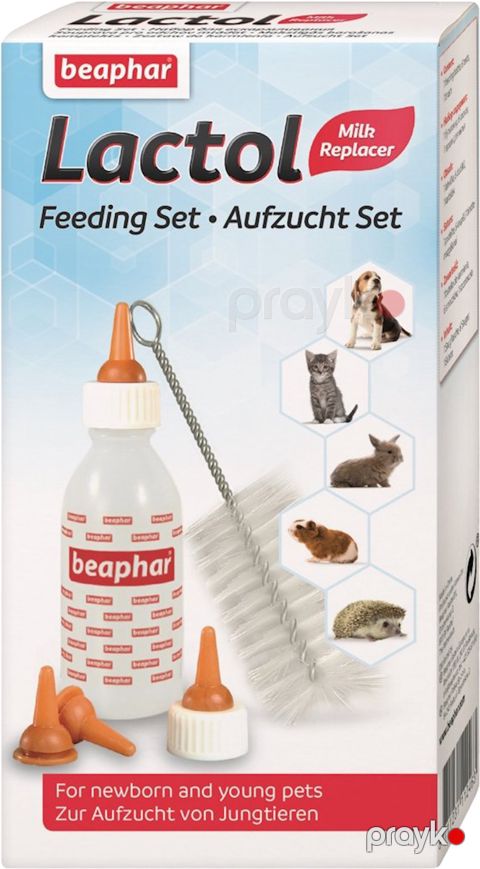 Bəsləmə dəsti Beaphar Feeding Set küçüklər, pişik balaları və kiçik heyvanlar gəmiricilər daxil olmaqla, 1 şüşə, 6 əmzik, 1 fırça — Bakı