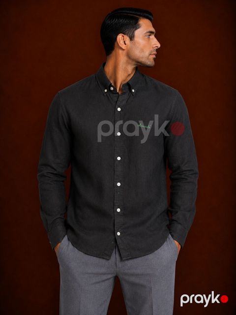 Kişilər üçün köynək Q0148, qara, kətan, ölçü 2XL — Bakı