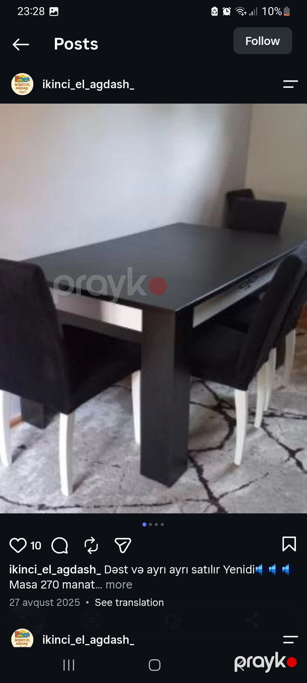 Qonaq otağı üçün, İşlənmiş, Açılan, Dördbucaq masa, 4 stul — Masalar və stullar, Ağdaş (2)