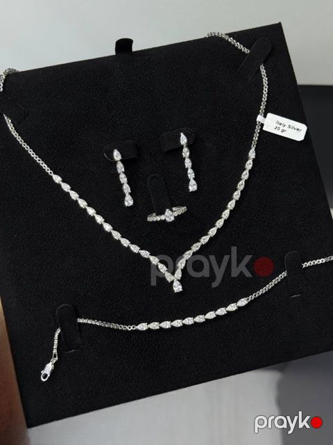 Zinət dəsti boyunbağı və sırğa və qolbaq və üzük RST_60006, gümüş 925 əyar — Bakı