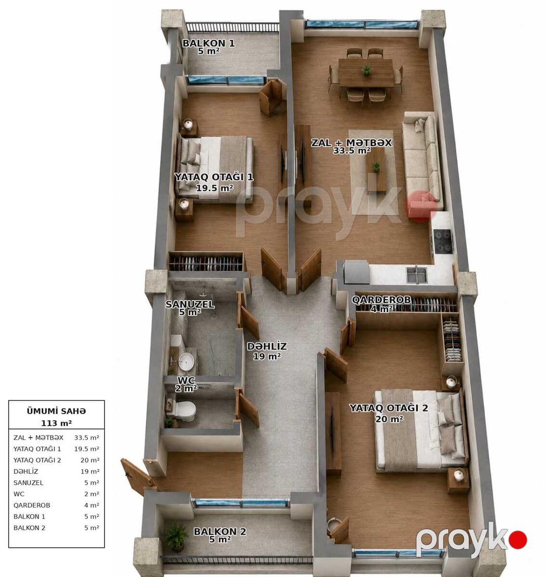 Satılır 3 otaqlı yeni tikili 113 m² — Mənzil, Bakı (4)