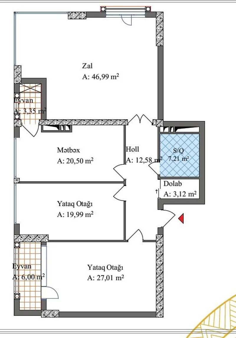 3 otaqlı mənzil, 148 m², Təbriz küçəsi — Mənzil, Bakı (4)
