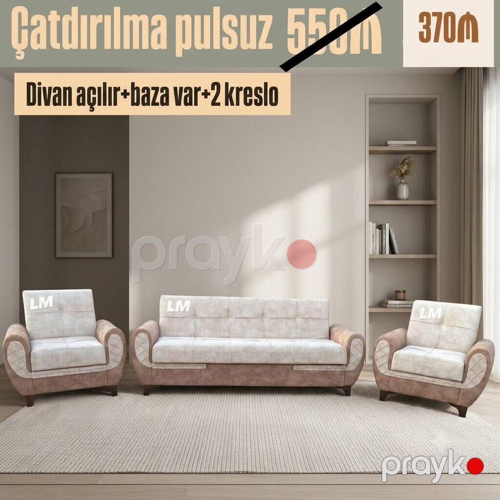 Divan + 2 kreslo Endirim fürsəti Qiymət 370₼ Yeni və sifarişlə — Yumşaq mobilya dəstləri, Bakı (2)