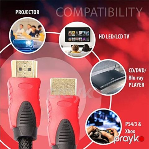 3 Meter HDMI (Male) to HDMI (Male) Cable with 1080p 4K Shielded High Definition Cable Full HD — Bakı