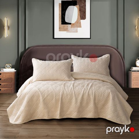 Örtük və yastıq üzü dəsti Annaberry, örtük 230x250 sm, yastıq üzü 50x70 sm (2 əd), ikinəfərlik, velür, bej — Bakı