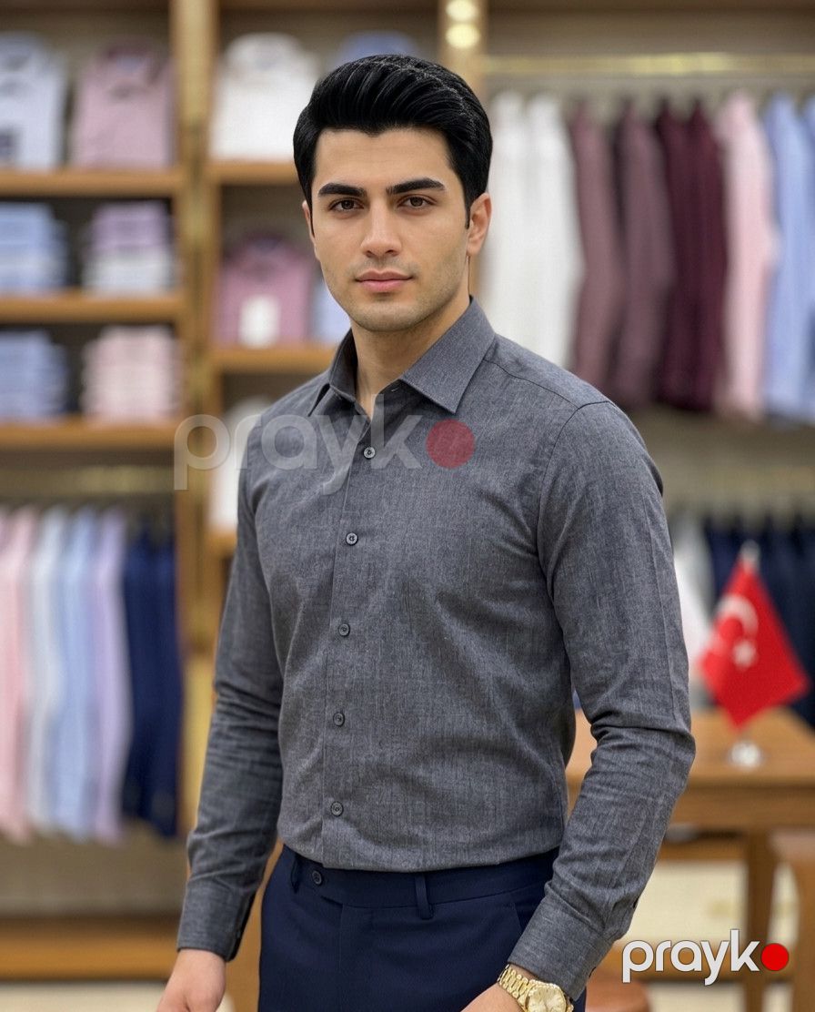 Kişilər üçün uzunqol köynək Türkoğlu VZYN089, boz, pambıq, ölçü L — Mallar, Bakı (2)