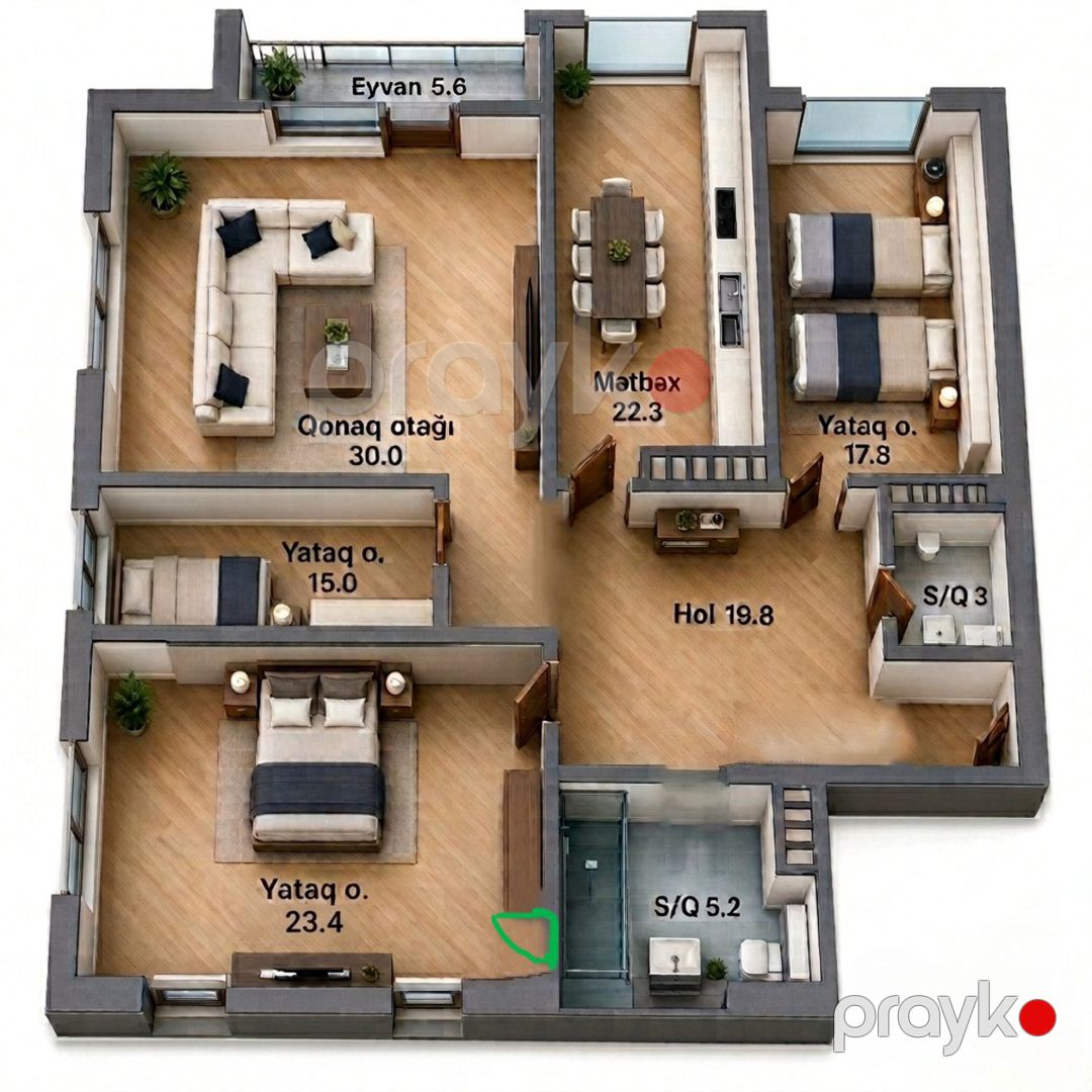 Satılır 4 otaqlı yeni tikili 144 m² — Mənzil, Bakı (3)