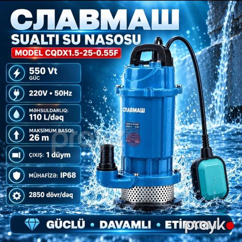 Dalğıc nasosu Славмаш CQDX1.5-25-0.55F, Drenaj, Mərkəzdənqaçma, 550 Vt — Bakı