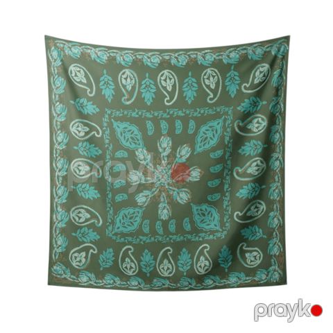 Kəlağayı Süsən S1391, ipək, yaşıl/firuzəyi, 150x150 sm — Bakı