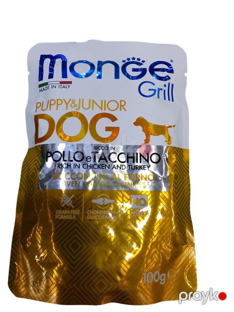 Nəm yem itlər üçün Monge Grill Puppy&Junior toyuq və hinduşka, 1 yaşa qədər, 100 q — Bakı