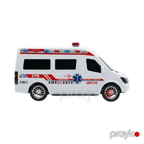 Absc 03 Ağ Plastik Yardım Maşını Ambulans Oyuncaq 115 EMS Friction Geri Çəkməli Uşaq Hədiyyəsi 20x8 sm — Bakı