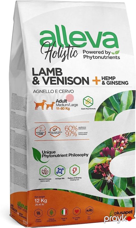 Quru yem Alleva Holistic Adult Lamb & Venision + Hemp & Ginseng, yetkin itlər üçün, 1 kq — Bakı