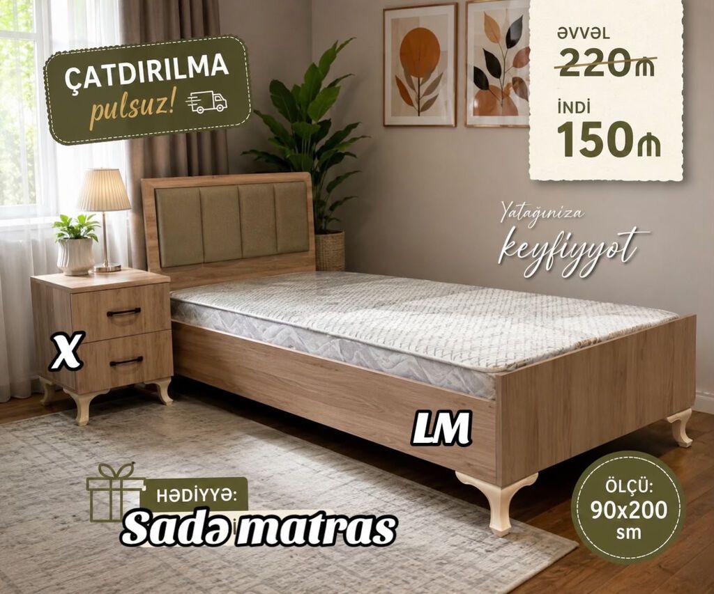 Yeni, Təknəfərlik çarpayı, Matras ilə — Yataqlar, Bakı (3)