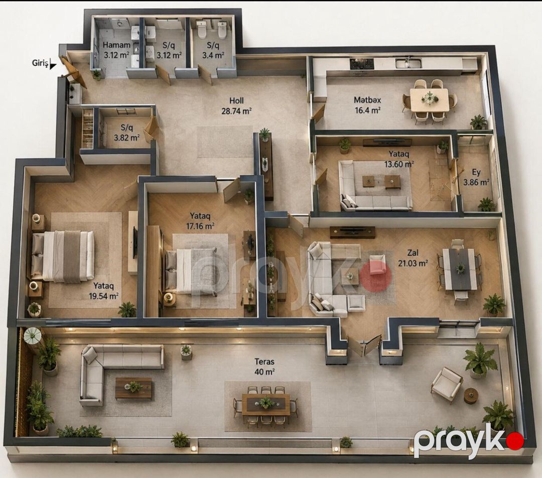 Satılır 4 otaqlı yeni tikili 132 m² — Mənzil, Bakı (3)