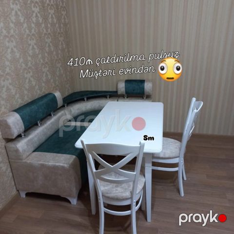 Mətbəx üçün künc dəsti - Komplekt: künc divanı, yemək masası və 2