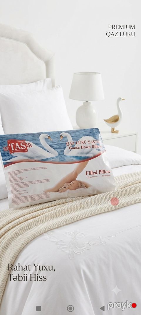 Yastıq Tas, qaz tükü, ağ, 70x70 sm — Bakı
