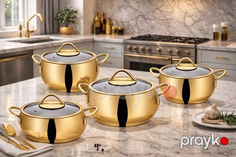 Qazan dəsti Özlife SU-LI0010, titan, 20/22/24 sm, 8 parça — Bakı
