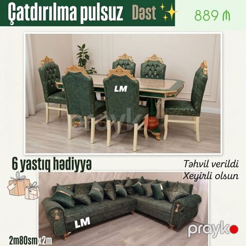 Divan + Masa dəsti Sifarişlə hazırlanır. Dəst şəkildə 889₼ Divan — Bakı