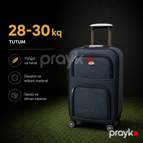 Çamadan 4 təkərli, tünd boz, parça, ölçü 3XL — Bakı