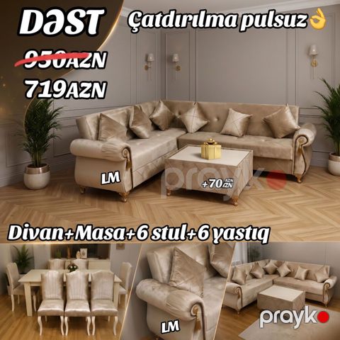 Divan + Masa dəsti Sifarişlə hazırlanır. Dəst şəkildə 719₼ — Bakı