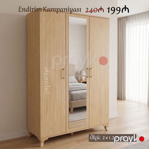 Üç qapılı dolablar təmiz laminatla Qiymət 199₼ Ölçü 2 x 1.20 — Bakı