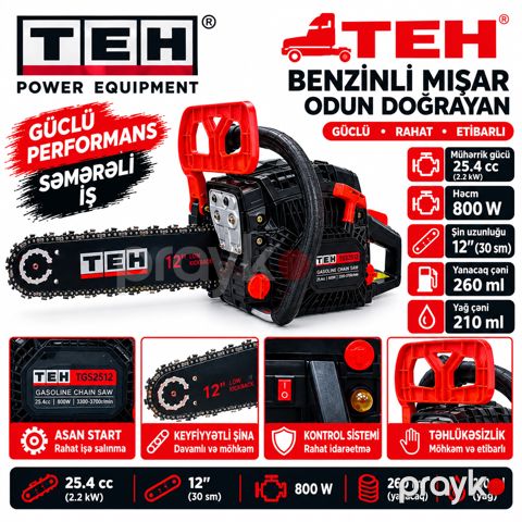 Zəncirli mişar TEH 25.4 cc 800 W 0.5 l — Bakı