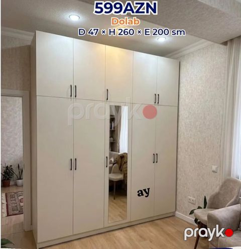 Yeni, 5 qapı, Güzgülü, Açılan, Düz dolab — Digah