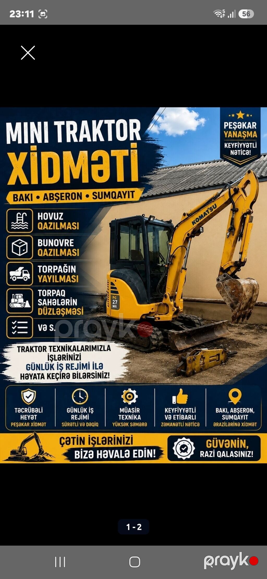 Traktor Xidməti Kiçik və iri traktorlar Təkərli və metal rezin — Ekskavatorlar, Bakı (2)