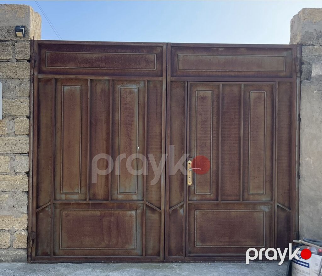 İşlənmiş Dəmir Həyət darvazası, Yana açılan, 3 m, Mexaniki, Qapı ilə, rəng - Qəhvəyi, Kredit yoxdur — Pəncərələr, qapılar, balkonlar, Sumqayıt (3)