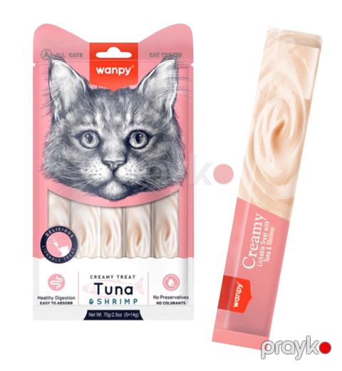 Pişiklər üçün məzə Wanpy Creamy Treats, tuna və krevetka ilə, 70 q — Bakı
