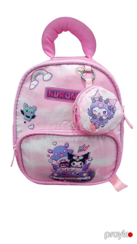 Uşaq bel çantası Sanrio Kuromi təsvirli, çəhrayı, çıxarıla bilən kiçik aksessuarlı, fermuarlı, polyester - BNE-1724 — Bakı
