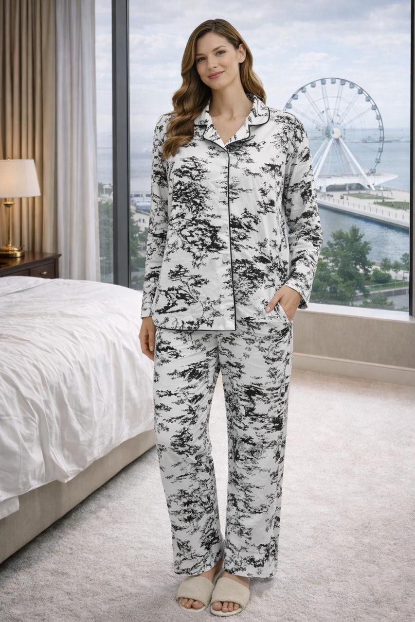 Pijama dəsti qadınlar üçün HND56, ağ/qara, bambuk, ölçü 4XL — Mallar, Bakı