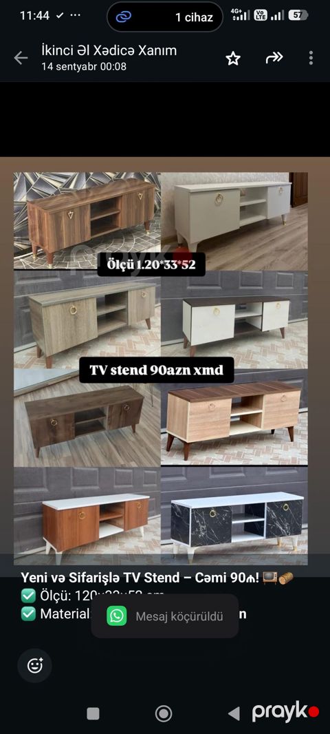 *Yeni və Sifarişlə TV Stend – Cəmi 90₼ Ölçü: 120×33×52 sm — Bakı