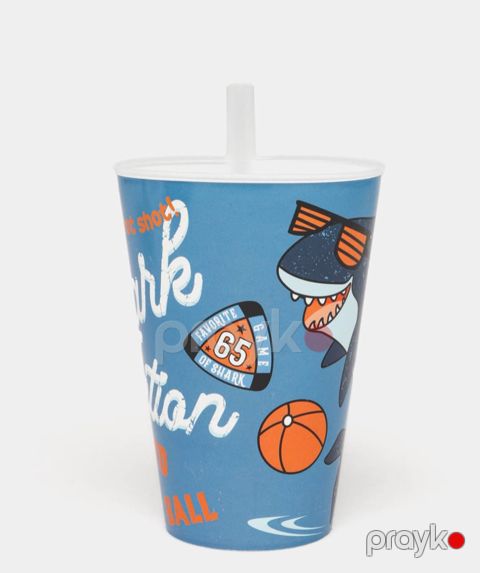 Uşaqlar üçün borucuk ilə stəkan, plastik, göy, 200 ml — Bakı
