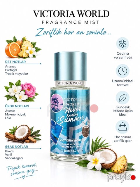 Bədən spreyi Victoria World Never Ending Summer, 88 ml — Bakı