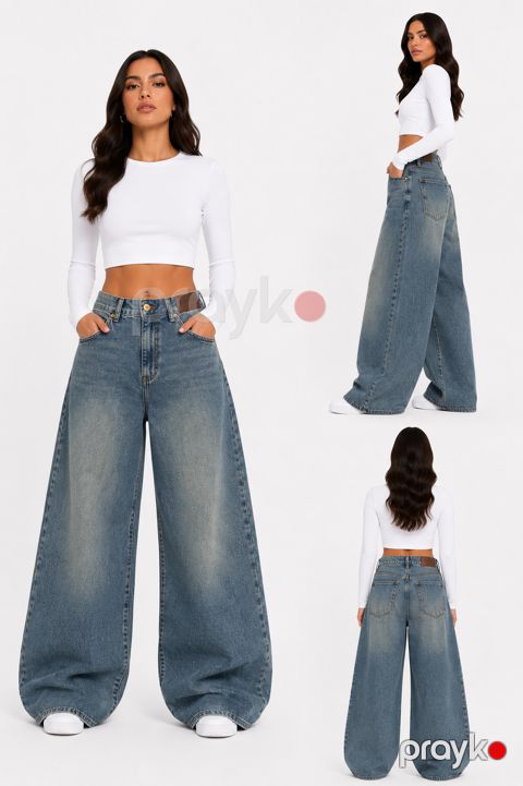 Baggy cins qadınlar üçün, xaki, poliester, ölçü 30 — Bakı