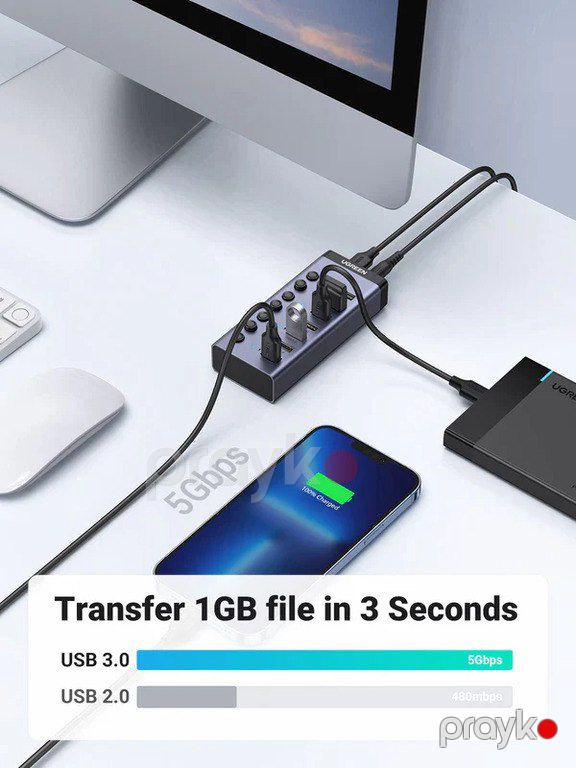 7 Girişli USB 3.0 hub "ugreen 90307 (CM481)" — Periferik cihazlar, Bakı (3)