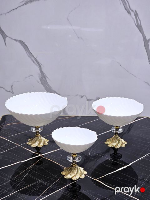 Konfet qabı, keramika, ağ/qızılı, 20 sm, 1 ədəd - homestore_vm2085 — Bakı