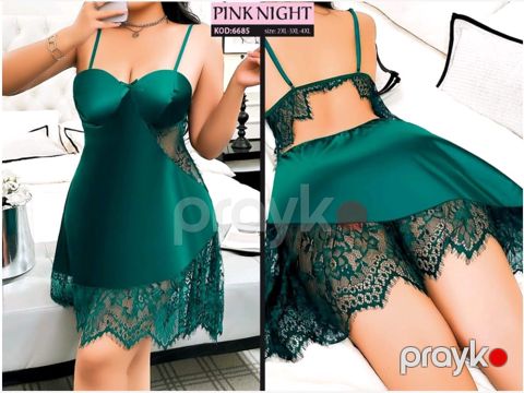 Gecə köynəyi qadınlar üçün ŞHN18-7, yaşıl, satin, ölçü 4XL — Bakı