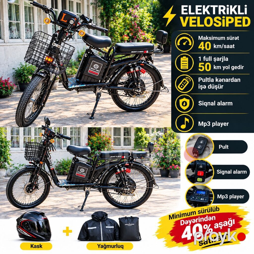 Elektrikli velosiped. Şəkillərdə görünən model qara rəngdə — Elektrik velosipedləri, Zaqatala (2)