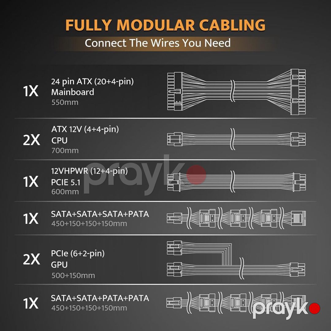 DarkFlash PMT1050 1050W 80+ Gold ATX 3.1 — Kompüterlər və noutbuklar, Bakı (6)