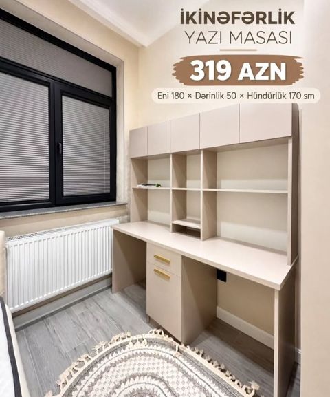 İkinəfərlik yazı masası Ölçülər: - Eni: 180 sm - Dərinlik: 50 sm — sifaris_yeni_mebel_Gülü_Hüseyn — Компьютерные столы и кресла