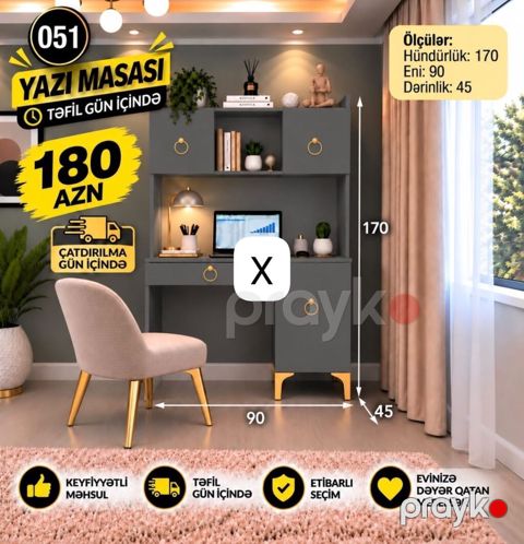 Yazı masası – funksional iş guşəsi üçün ideal seçim. - Ölçülər — Bakı