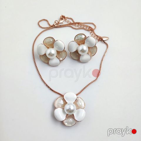 Bijuteriya dəsti sırğa və boyunbağı VI504002-0025S qızılı/çəhrayı — Bakı