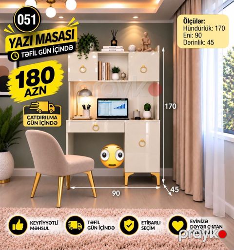 Yazı masası – model 051 Ölçülər: hündürlük 170 sm, en 90 sm — Quba