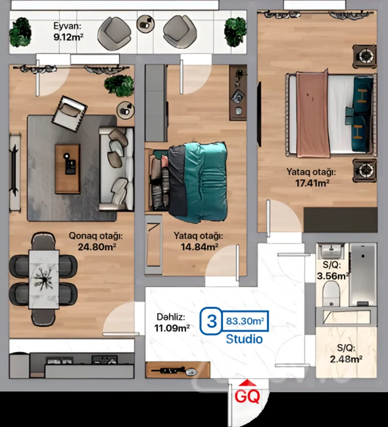 3 otaqlı mənzil, 83.3 m², Xırdalan, H.Əliyev küçəsi — Mənzil, Xırdalan (6)
