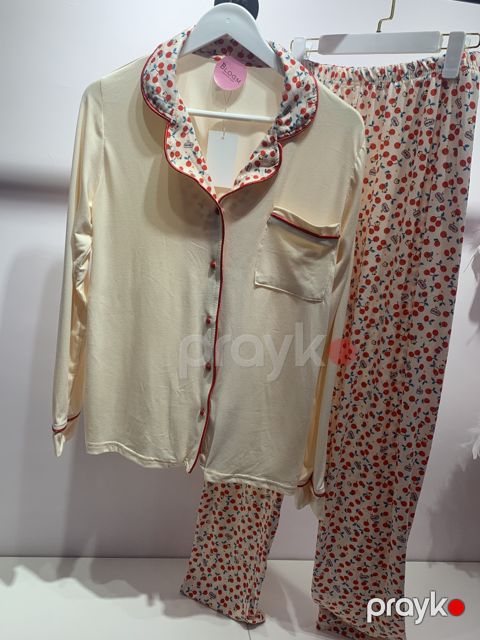 Qadınlar üçün şalvarlı pijama dəsti, bej, likra/poliester, ölçü 2XL — Bakı