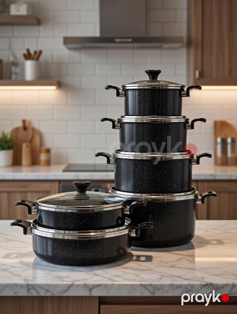 Qab-qacaq dəsti 0421, qara, teflon, 12 parça — Bakı