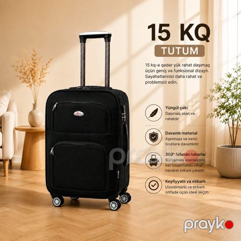 Çamadan 4 təkərli 29212268, qara, parça, ölçü M — Bakı
